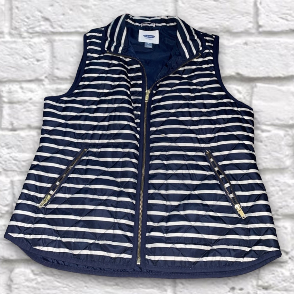 Old Navy Quilted Vest Blue and white stripe sz m